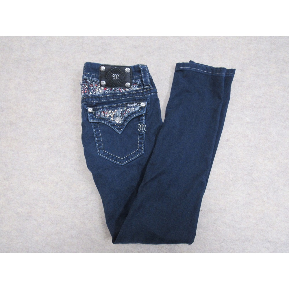 Miss Me Signature Skinny Jeans Dark Wash Embellished Size 28 JE8218SX